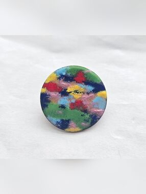 Round Multicolor Abstract Enamel on Copper Brooch Artisan